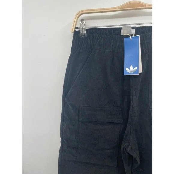 NWT Adidas Graphic Regular Corduroy Pant Men's Small Black Elastic Waist Pockets